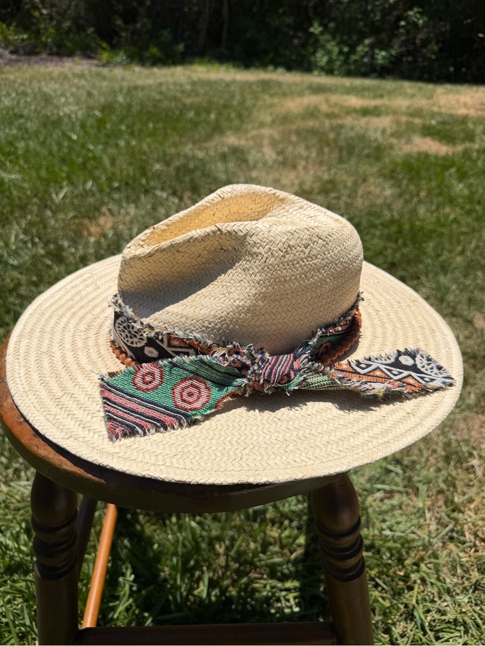 Wyeth Boho Straw Fedora Hat with Patterned Scarf Band - Picture 3 of 7